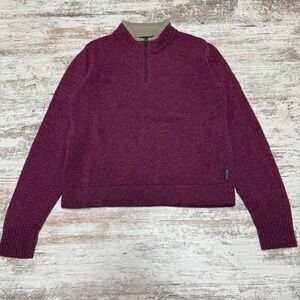 Woolrich Womens 100% Wool‎ 1/4 Zip Sweater Size M Mulberry, Fleece Collar Casual